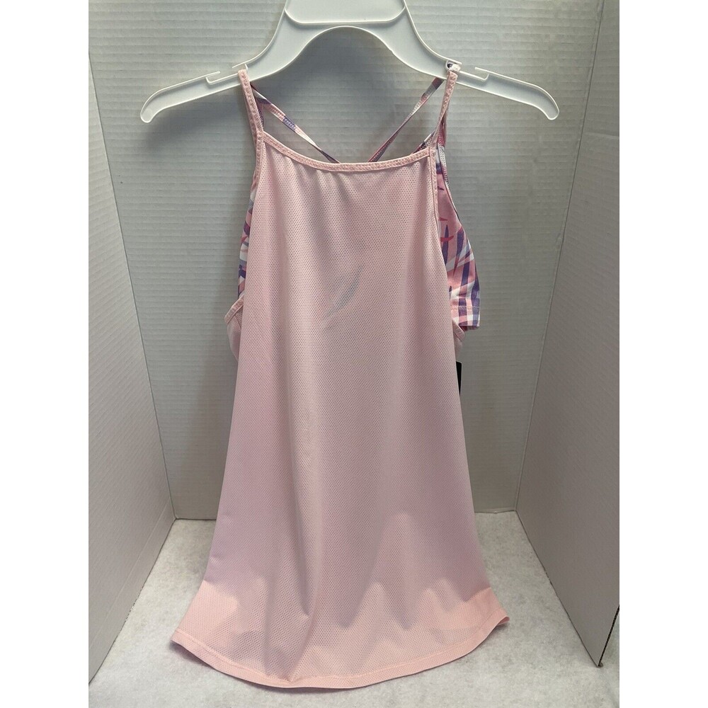 New Ideology Girls Layered  Look Active Tank Pink Over Multi Color XL Size 16